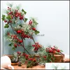 Decorative Flowers Wreaths Decorative Flowers Christmas Simation Berry Artificial Pine Needles Red Flower Branch Shopwindow Holida Dhnhv