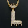 26 Ingl￩s Inicial corona colgantes colgantes bling joya de zirc￳n de 18 km cartas de diamantes collar de hip hop para mujeres cadena de acero inoxidable 2528 e3