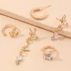 Kolczyki Hoop 5pcs Cute Butterfly Set for Women Crystal Opal Circle Klip na brak przebitych biżuterii boho