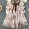Robes décontractées B866 Fashion 2022 Fall Femme Femme Elegant Imprimé Western Style Long Sobre A-Line Vêtements coréens Vestidos