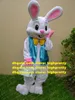 Traje de mascote de insetos de coelhinho da Páscoa branco fofo mascote Jackrabbit lebre coelho lepus com longas orelhas rosa rosto feliz nº 1769