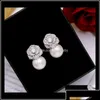 Stud Lovely Diamond Zircon Camillia Flower Pearl Earrings For Woman Girls Super Glittering Ins Fashion Luxury Designer 925 Sier Post Dhgjv