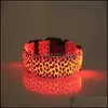 Collari per cani Guinzagli Nylon Leopardo Collare per cani da compagnia Sicurezza notturna Led Collari di ricarica Fibra piatta Collana per addestramento Forniture 50 P2 Dro Dhsd5