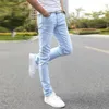 Мужские джинсы мужчины растягивают худой мужской дизайнерский бренд супер эластичные прямые брюки Slim Fit Fashion Sky Blue 221018