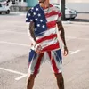 Men's Tracksuits Summer Men's American Flag T-shirts Set 3D Printed Fashion Shorts Vintage Outfit Casual Sportswear Quick Dry