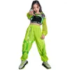 Сценическая одежда, костюмы в стиле хип-хоп, флуоресцентные зеленые топы для девочек, брюки, наряд для уличных танцев, современная одежда для джазовых выступлений, рейв-одежда BL7110