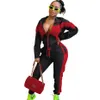 女性の2ピースセットパッチワークトラックスーツ長い袖を倒すジッパー衣装ジョギングスポーツスーツファッションコントラストカラースポーツウェアK10440