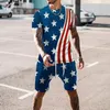 Men's Tracksuits Summer Men's T-shirts Set American Flag Fashion Short Sleeve Shorts Vintage Outfit Casual Sportswear Quick Dry