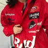 women winter jacket Coat Red Printed zipper Long Sleeve racing Jackets Vintage Sport Style Polyester Bomber Jacket Women 210827