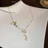Zincirler Zarif Bell Orchid Çiçek Kolye Kolye Klasik İnci Dekorlu Zincir Küçük Taze Stil Yakalbon Stroker