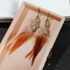 Orecchini pendenti Boho Summer Long Blue Feather Ladies Oorbellen Hangers Gypsy Gioielli tibetani in foglia color oro