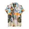 Erkek Trailtsits Hawaii tarzı takım elbise erkekler rahat gevşek plaj kıyafeti yaprağı baskı kısa kollu gömlek şort yaz iki parçalı set