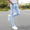 Mannen strekken Skinny Jeans Male Designer Brand super elastische rechte broek jeans slank fit fashion jeans sky blauw