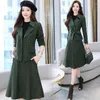Tv￥delad kl￤nning 2022 Autumn Winter Fashion Woolen Plaid Suit Coat Midi kjol Tv￥delad kvinnors koreanska eleganta vintage blazerjacka