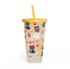 24oz kerstkleurveranderend watertuimelaars koud veranderende drinkstro kopje fruit thee PP temperatuurgevoelige plastic cups SN6847