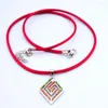 Pendanthalsband Fashion Silver Plated Böhmen Kvinnor Birthday Party Red Fire Opal Leather Cord Rope Chain Necklace Op044