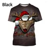 T-shirt da uomo 2022 Camicia 3D Cute Elk Holiday Uomo Animal Renna Slitta Harajuku Streetwear Casual a maniche corte