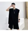 Men's T Shirts Large Summer Loose Fitting Pullover Shoulder Pad Sleeveless T-shirt Vest Shorts 2-piece Fashion I Ribbon Pant Suit