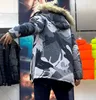 Anka ner puffer päls huva kappa utomhus parka jacka full zip män vinter långa utkläder rockar camo vit storlek xxl