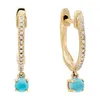 Boucles d'oreilles créoles marque originale usine personnalisée en gros classique Turquoise Dangle Huggie boucle d'oreille 925 argent