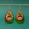 S3273 Dangle Christmas Earrings For Women Three Layer Water Drop Deer Sequins Glitter Artificial Leather Earrings