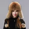 베레모스 우 얀카 여성 자연 모피 항공 모자 귀 겨울 따뜻한 푹신한 세련된 세련된 여자 귀 플랩 캡 패션 진짜 모자