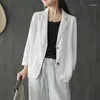 Women's Suits Women Summer Long Sleeve Blazer Stylish Lapel Neck OL Blazers Female Solid Thin Jackets Outwear Casual Cotton Suit