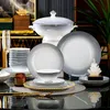 Light Luxury Gradient Grey 60 Pcs Set di stoviglie con bordo dorato Bone China European Simple Fashion Set di stoviglie in ceramica