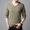 Suéteres masculinos Moda Sweater Casual em V ne Solid Color Knit