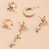 Boucles d'oreilles créoles 5 pièces mignon papillon ensemble pour femmes cristal opale cercle Clip sur pas de bijoux Boho percés