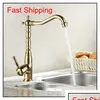 Bathroom Sink Faucets Wholesale- Auswind Antique Brass Gold Faucet Kitchen Swivel Faucets Bathroom Si Qyllsk Bdesports Drop Delivery Dhmo8