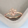 Cluster Rings Sparkling Y2k Flower Finger For Women Rose Gold Color Zircon Romantic Girls Ring Fashion Jewelry Trend Birthday Gift R080