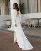 Wedding Dress Sexy V-Neck Mermaid Long Sleeves Lace Appliques High Split Elegant Backless Bridal Gowns Modern Vestidos De Noiva