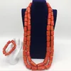 Ketting oorbellen set bruiloft 2 lagen oranje nigeriaanse originele mannen koraal kralen sieraden knappe luxe bruidegom sieraden schip233J