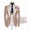 Herrdr￤kter 2022 rosa blommor tryckta m￤n br￶llop kostym 3 stycke smal passform blank jacka prom blazer dubbel br￶stv￤stbyxor