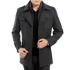 Mode hommes moyen long écharpe col coton rembourré hiver épais chaud laine veste manteau mâle Trench manteau pardessus