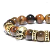 Strand 2022 Classic Men Skull Bracelet 8mm Natural Tiger Eye Stone Beaded Braclet Punk Metal Charm Braslet Hombre Jewelry Gift For Him