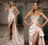 Prom Dresses Sexy Strapless High Side Split Evening Gowns Elegant Lace Appliques Women Special Occasion Dress Vestidos