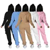 Fall Womens 2 Piece Pants Sets Outfits Tracksuits Long Sleeve Zipper Fly Hooded Jacket and Legging Bulk Item Wholesale Lots Clothing Solid Color K10498