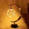 Dekoracja imprezowa Metalowe światła księżyca LED z błyszczącą piłką lampy ręcznie robione naturalny lniany girland noc Ramadan Country Wedding