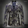 Herrdräkter 2022 mode mäns avslappnad trend blomma kostym / manliga smala passar blazers jacka tryck