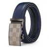 Belts Quality Designer Men's Automatic Belt Two-layer Cowhide Checkered Buckle Business Jeans Trousers 3.5cm Width