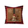 Juldekorationer Merry Cushion Cover Red Black Plaid Elk Plant Ornaments Square Pillow Case Party Gifts ￅr