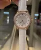 Brand Famous Crystal Flower Bezel Watches Geometric Number Calendar Wristwatch Women White Leather Quartz Watch Female Mother of pearl Shell Clock 34mm