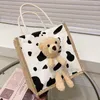 Bolsas de mochila bolsa de desenho animado bola de urso fofo saco de lona portátil compras portáteis estudantes de grande capacidade feminina eco-tote de viagem pano de ombro de viagem