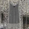 Women's Plus Size T-Shirt Sleeveless Womens Dress Black Satin Sling Dress Rhinestone Shiny Hollow Vest Dresses 2pcs Set