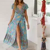 Robes décontractées Été Femmes Robe Sexy Col En V Imprimé Floral Boho Vêtements Pour Femmes Vintage Plage Robes Mujer Verano 2022