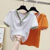 Women's T Shirts Women's T-Shirt Real S V-Neck Short Sleeves Tops 2022 Summer Style Fashion All-Match Crop Top