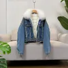 Women's Down 90% White Duck Jacket Women Thickness Coat Denim Rivets Detachable Parka Fashion With Real Fur Collar