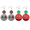 S3272 Christmas Dangle Earrings For Women Round PU Leather Christmas Tree Letters Wood Earrings